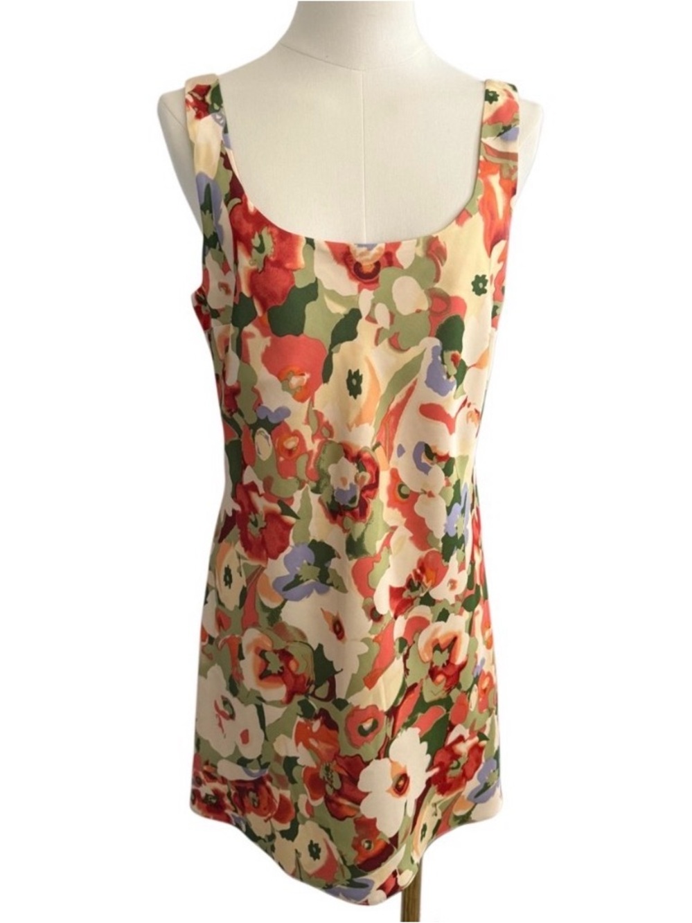 Abercrombie & Fitch Floral Scoop Neck Sleeveless Dress  - Cream Multi